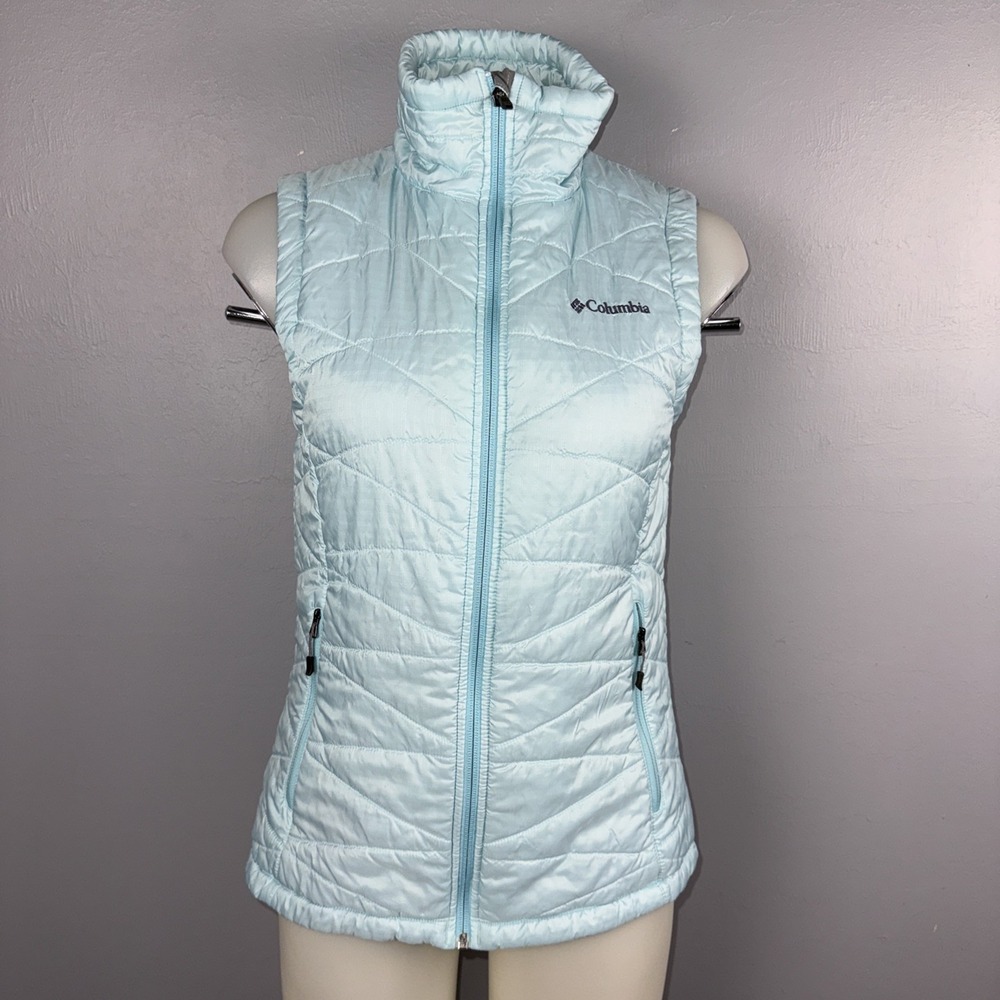Columbia Omni Heat Heavenly Puffer Vest Women's Small Light Blue Gilet Jacket